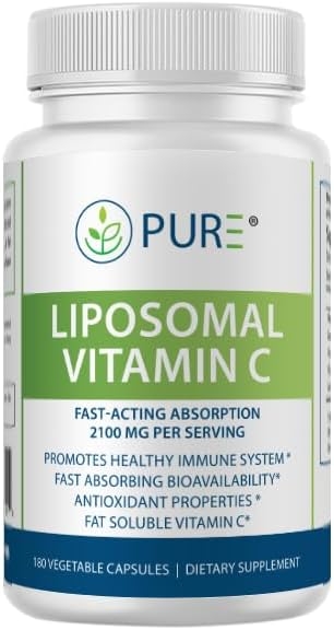PURE 리포솜 비타민 C 캡슐, 2100mg, 해바라기 레시틴, 180 캡슐, 60일 분량, 프리미엄 웰니스 보충제 상세 이미지