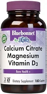 Bluebonnet Nutrition 칼슘 시트레이트 마그네슘 플러스 비타민 D3 캡슐, 뼈 건강 및 근육 이완, 비GMO, 글루텐, 대두 및 우유 무첨가, 코셔, 백색, 무향, 180정 상세 이미지