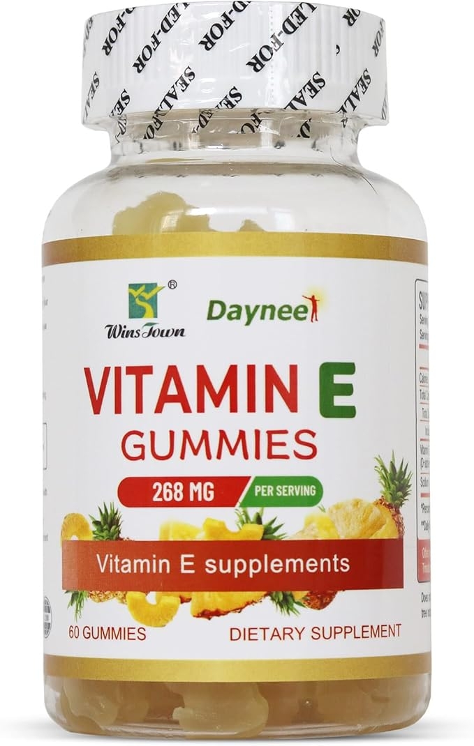 비타민 E 젤리 268mg, 맛있는, 비건, GMO 프리, 성인용 젤리 보충제, 면역, 피부 및 눈 지원, 60개 상세 이미지