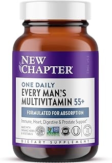 New Chapter Men's Multivitamin 50 Plus for Brain, Heart, Digestive, Prostate & Immune Support with 20+ Nutrients + Astaxanthin - Every Man's One Daily 55+, Gentle on The Stomach - 72 ct 상세 이미지