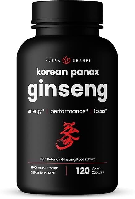 NutraChamps Korean Red Panax 인삼 캡슐 | 에너지, 집중력, 성능, 활력 및 면역 지원을 위한 초강력 진세노사이드 | 한국 인삼 뿌리 추출물 (120, 레드) 상세 이미지