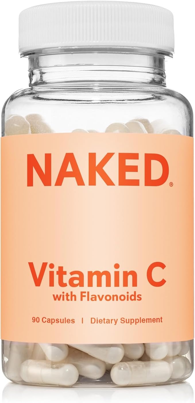 NAKED 비타민 C - 시트러스 바이오플라보노이드 함유 아스코르브산 캡슐 500mg - 데일리 항산화 및 면역 지원* Made in USA - 비건, 유전자 변형 성분 무함유 - 90 캡슐 상세 이미지