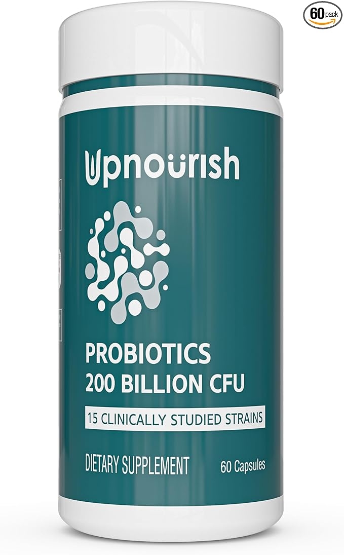 UpNourish Probiotics - 200 Billion CFUs for Men and Women, 15 Clinically Studied Strains, Prebiotics & Enzymes - 60 Vegan Capsules 상세 이미지
