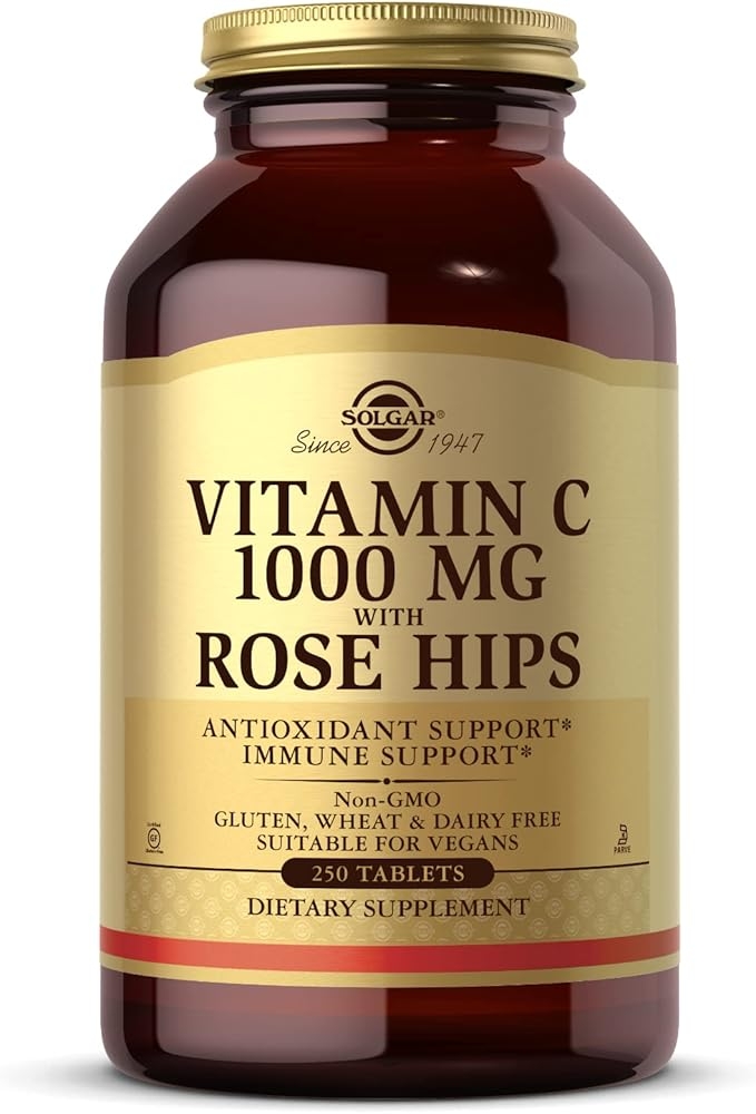 Solgar, 비타민 C 1000mg, 로즈힙 함유, 250정 - 항산화 및 면역 지원 - 전반적인 건강 - 건강한 피부 및 관절 지원 - 유전자 변형 성분 무함유, 비건, 글루텐 프리, 유제품 프리, 코셔 - 250회 제공량 상세 이미지