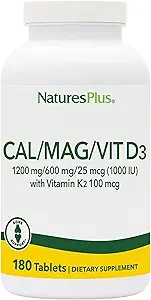NaturesPlus 칼슘/마그네슘/비타민 D3와 비타민 K2 함유 - 뼈 건강 및 면역 건강 증진 - 채식주의자용, 글루텐 프리 - 180정 - 45회 제공량 상세 이미지