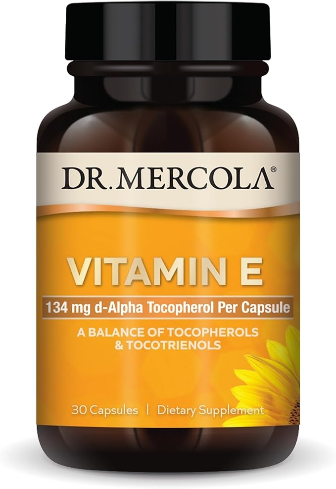 Dr. Mercola 비타민 E, 30회 분량 (30캡슐), 캡슐 당 134mg, 식이 보충제, 건강한 피부 지원, GMO 프리 상세 이미지