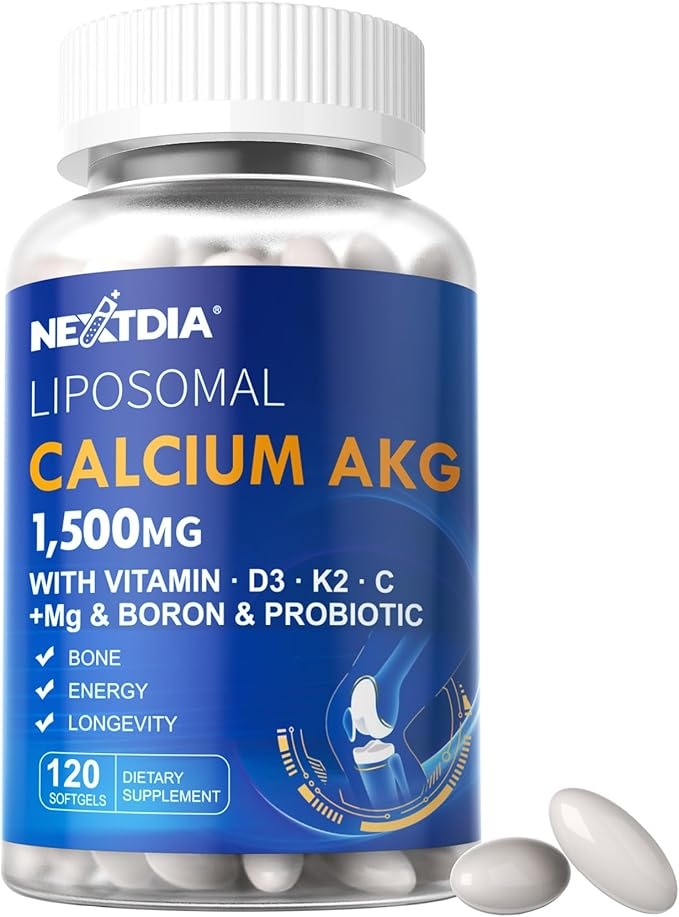 리포좀 칼슘 AKG 보충제 1500mg (비타민 D3 & K2 함유, 여성 및 남성용 소프트젤)│ 높은 흡수율│마그네슘 글리시네이트, 붕소, 프로바이오틱스, 뼈 건강 비타민 C 함유 - 120정 상세 이미지