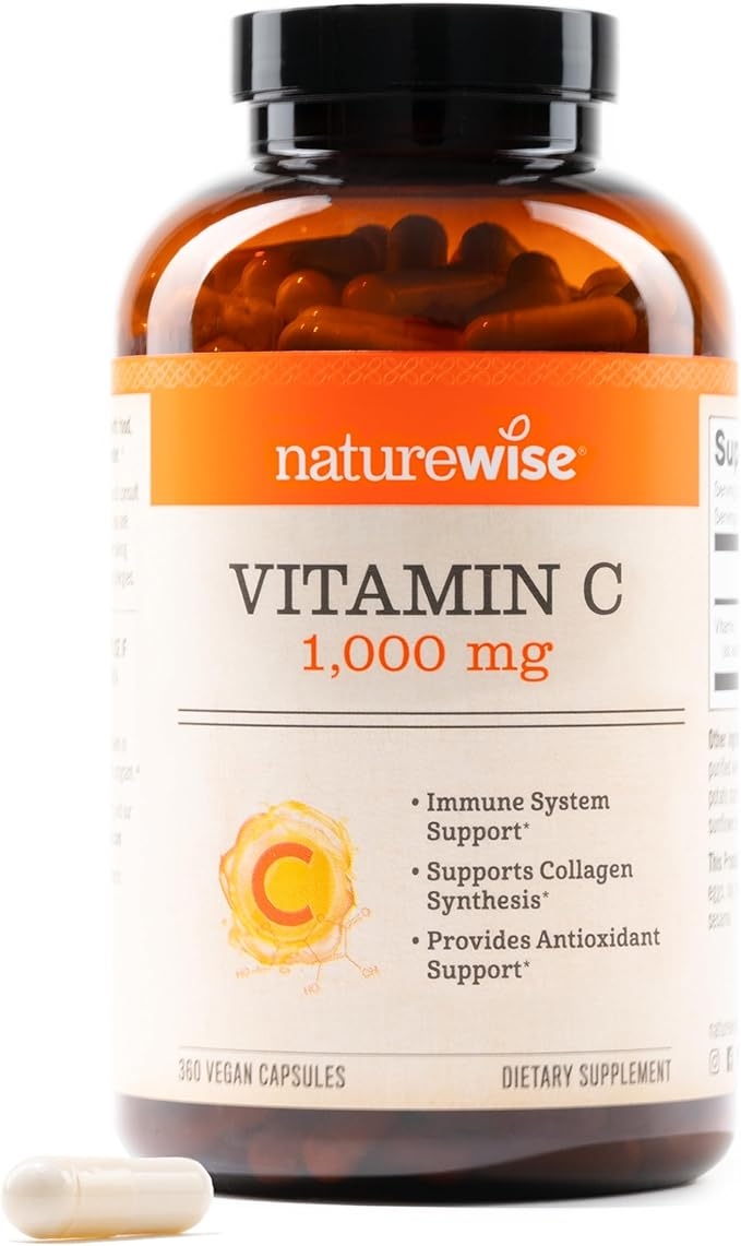 NatureWise, 비타민 C 1000mg 캡슐 - 데일리 항산화 및 면역 지원을 위한 엑스트라 스트렝스 비건 비타민C - Non-GMO, 미국 제조 - 360 캡슐 [360일 분량] 상세 이미지