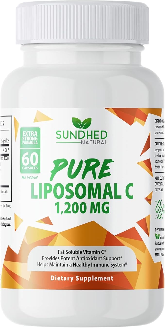 순수 리포솜 비타민 C - 1200mg 면역 체계 및 콜라겐 건강 부스터, 노화 방지에 도움 피부 비타민, 아스코르브산나트륨, 해바라기, 레시틴, 리포 구형 - 60 캡슐 상세 이미지