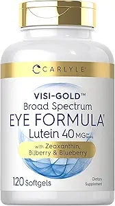Carlyle 루테인 및 제아잔틴 보충제 | 40mg | 소프트젤 180개 | 눈 알약 | 눈 건강 비타민 | Visi-Gold | GMO 프리 및 글루텐 프리 상세 이미지