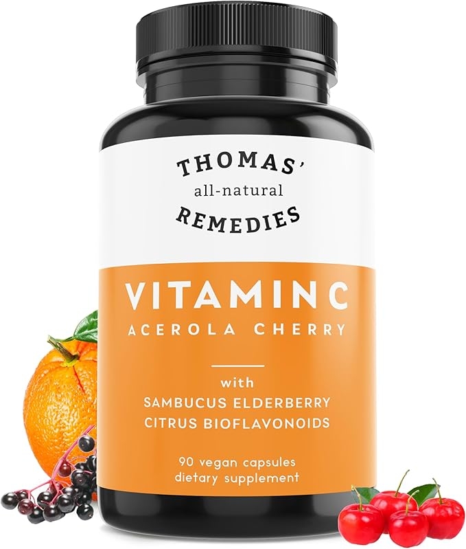 Thomas' All-Natural Remedies 유기농 엘더베리 함유 비타민C 유기농 시트러스 바이오플라보니드 - 천연 식품 보충제 - 유전자 변형 성분 무함유 - 무가공 비건 - 90 캡슐 상세 이미지