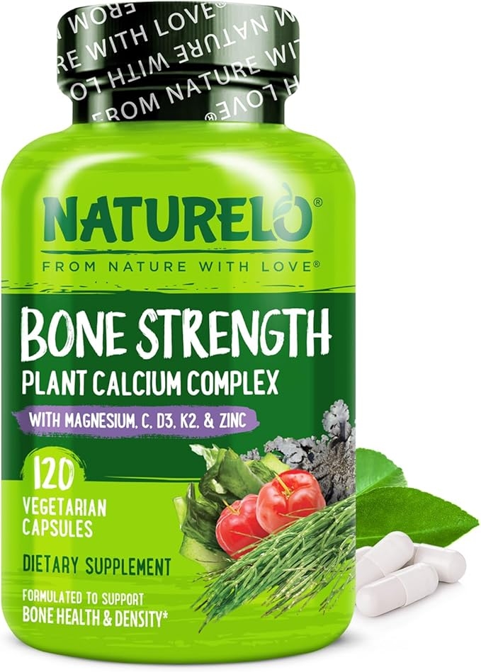 NATURELO 칼슘 보충제 - 비타민 C, 비타민 D3, K2, 칼슘 600mg 함유, 뼈 강화를 위한 칼슘 마그네슘 아연 함유 - 식물성, 120정, 비GMO, 대두 및 글루텐 무첨가 상세 이미지