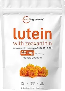 Micro Ingredients 루테인 및 제아잔틴 40mg 소프트젤, 240개, 아스타잔틴, 오메가-3 및 인지질 함유 | 눈 + 시력 건강 비타민 | 타사 테스트 완료, GMO 프리, 글루텐 프리 상세 이미지