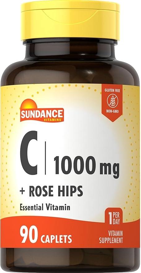 선댄스 비타민C 1000mg, 로즈 힙 함유 | 90 베지 캡슐 | 필수 비타민 | 채식주의자, 유전자 변형 성분 무함유 및 글루텐 프리 보충제 상세 이미지