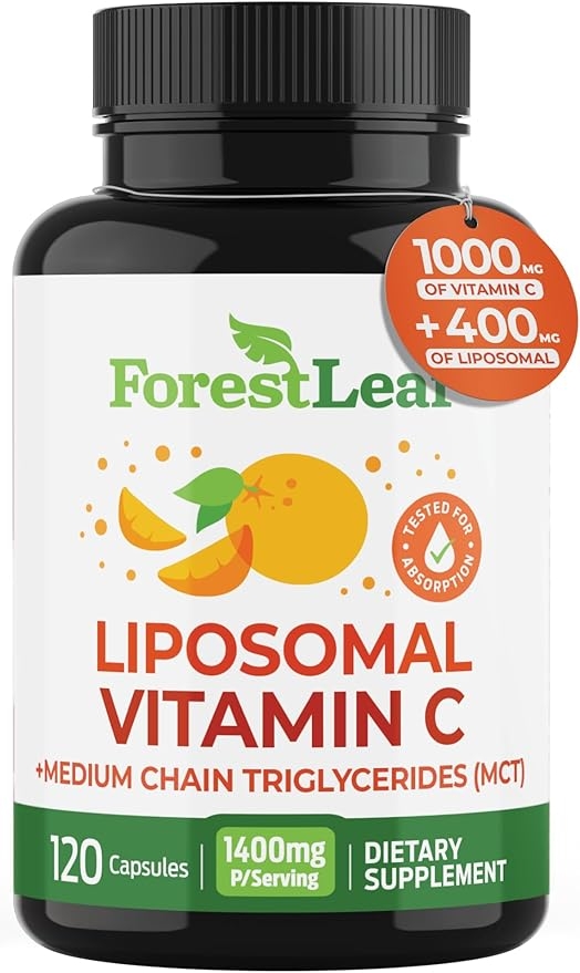 ForestLeaf 리포솜 비타민C 1000mg 캡슐 | 고용량 비타민 C 리포솜 보충제 w 코코넛 오일 지방산 | 빠른 흡수 | 면역 지원, 항산화, 콜라겐 생성 | 120 비건 캡 상세 이미지