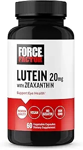 FORCE FACTOR 루테인 및 제아잔틴 보충제, 루테인이 함유된 눈 비타민 20mg, 성인용 눈 건강 보충제, 과학이 뒷받침하는 성분, 비건, 젤라틴 프리, 식물성 캡슐 60개 상세 이미지
