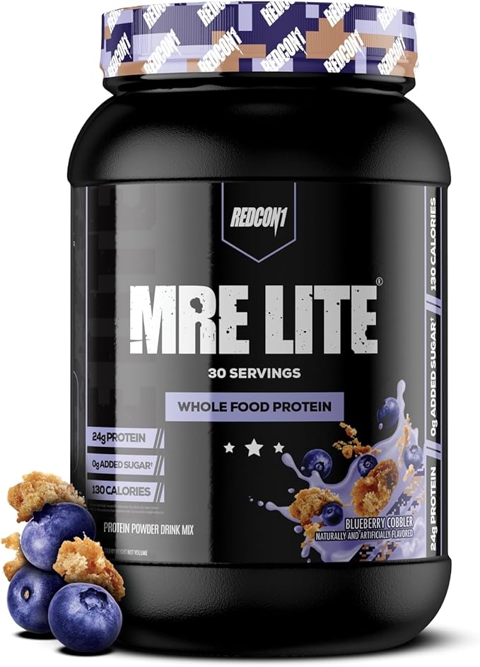 Redcon1 MRE Lite (블루베리 코블러) 30회분, 동물 기반 단백질, 유청 없음, 팽창 없음, 케토 친화적, 2G 설탕, 24G 단백질 식사 대용 상세 이미지