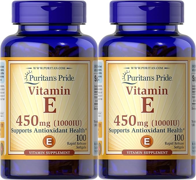 Puritan's Pride 비타민 E-450mg (10,000IU), 면역 체계 기능 및 항산화 건강 지원을 위한 비타민 보충제, 빠른 방출 소프트젤 100개, 2팩 상세 이미지