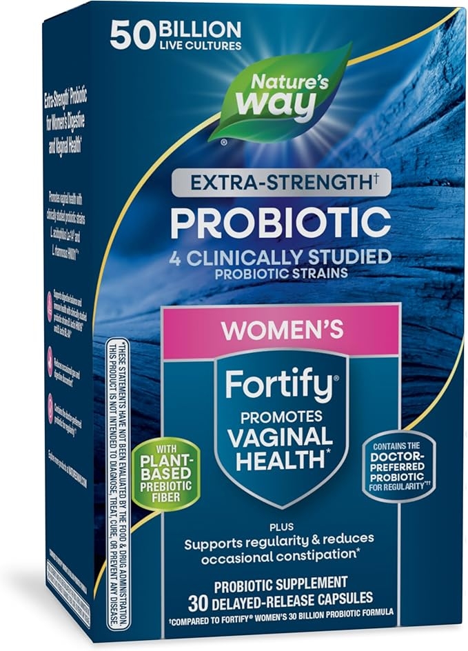 Nature's Way Women's Extra Strength** Fortify Probiotic, 50 Billion Live Cultures, Supports Digestive, Vaginal, & Immune Health*, Plant-Based Prebiotic Fiber, Non-GMO, 30 Capsules (Packaging May Vary)
 상세 이미지