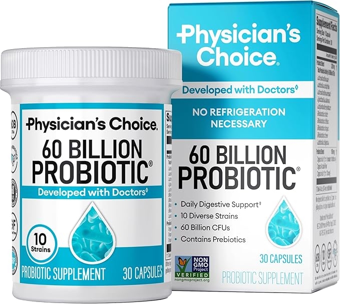 Physician's Choice Probiotics 60 Billion CFU - 10 Strains + Organic Prebiotics - Immune, Digestive & Gut Health - Supports Occasional Constipation, Diarrhea, Gas & Bloating - for Women & Men - 30ct 상세 이미지