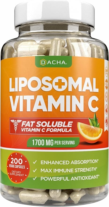 DACHA 천연 리포솜 비타민 C - 1700mg, 캡슐 200정, 면역 체계 및 콜라겐 부스터, 고흡수 지용성 VIT C, 완충, 피부 비타민, 채식주의자, 비건 상세 이미지