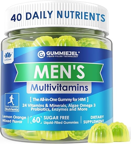 Mens Multivitamins Gummies, Multiminerals, Vegan Omega 3, CoQ10, Probiotics, Daily Mens Vitamins A C D3 E B6 B12, Methylated Multivitamin for Men - Energy, Immunity, Sugar Free, Vegan (No Iron) 60 Cts 상세 이미지
