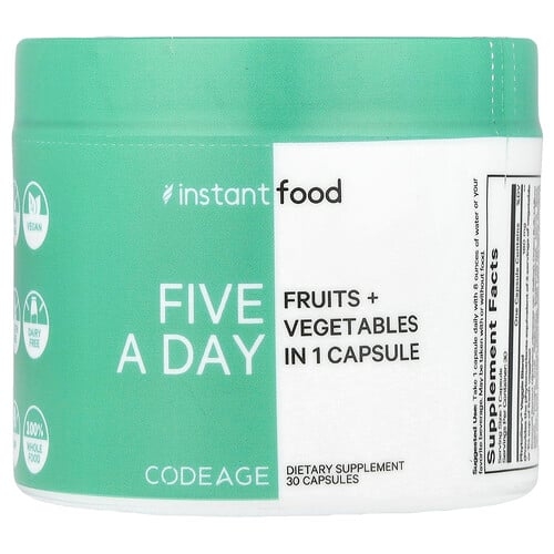 Codeage, Five A Day, 과일+채소, 캡슐 1정, 캡슐 30정 상세 이미지