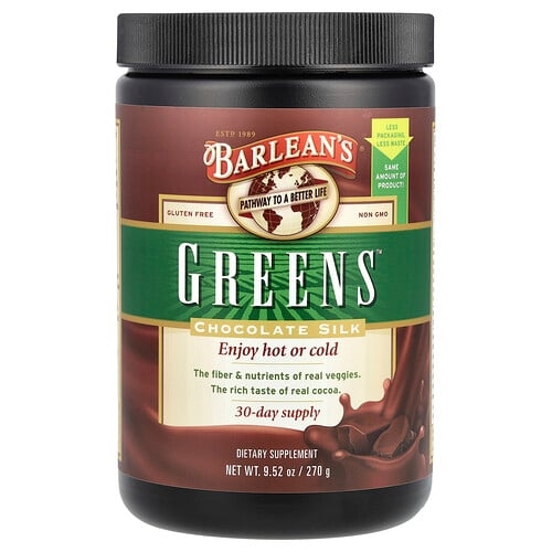 발린스 Barlean's, 녹색 채소, 분말 포뮬라, 초콜릿 실크, 270g(9.52oz) 상세 이미지