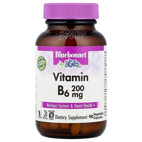 블루보넷 뉴트리션 Bluebonnet Nutrition, 비타민B6, 200mg, 베지 캡슐 90정 상세 이미지