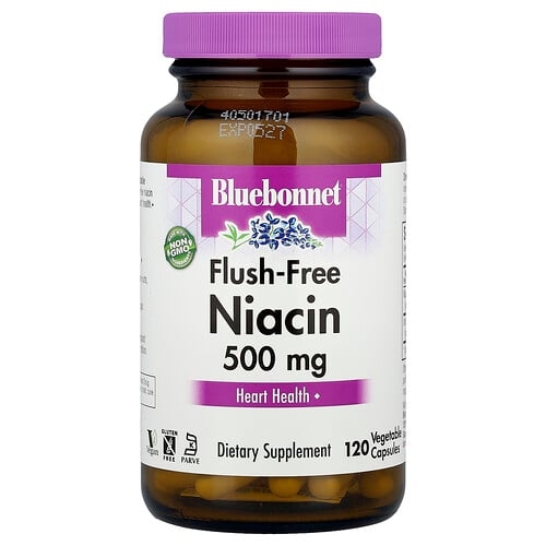 블루보넷 뉴트리션 Bluebonnet Nutrition, 홍조 없는 니아신, 500mg, 베지 캡슐 120정 상세 이미지