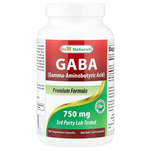 베스트 내추럴스 Best Naturals, GABA, 750mg, 베지 캡슐 180정 상세 이미지