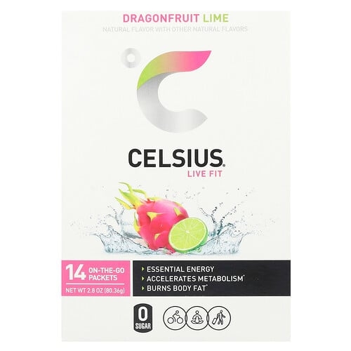 셀시어스 Celsius, 라이브 핏, 용과 라임, 휴대용 14팩, 각 5.74g(0.2oz) 상세 이미지