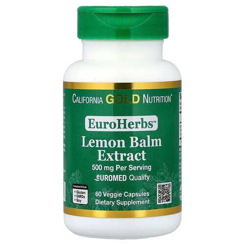 캘리포니아 골드 뉴트리션 California Gold Nutrition, EuroHerbs™, 레몬밤 추출물, EuroMed 품질, 500mg, 베지 캡슐 60정 상세 이미지