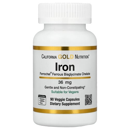 캘리포니아 골드 뉴트리션 California Gold Nutrition, Ferrochel® 철분(비스글리시네이트), 36mg, 베지 캡슐 90정 상세 이미지