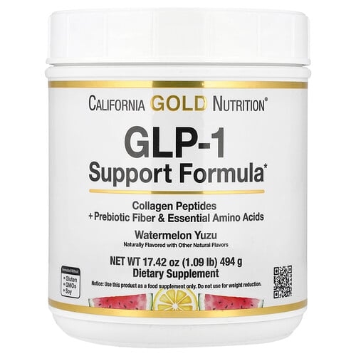 캘리포니아 골드 뉴트리션 California Gold Nutrition, 콜라겐 펩타이드, 프리바이오틱 섬유소 및 필수 아미노산 함유 GLP-1 지원 포뮬라, 수박 및 유자 맛, 494g(1.09lb) 상세 이미지