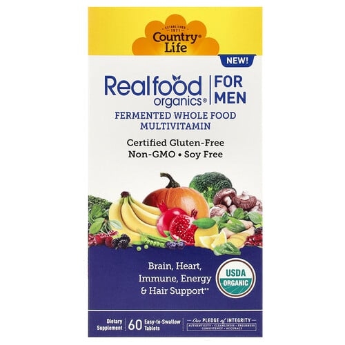 컨츄리 라이프 Country Life, Realfood Organics, 남성용 종합비타민, 삼키기 쉬운 정제 60정 상세 이미지
