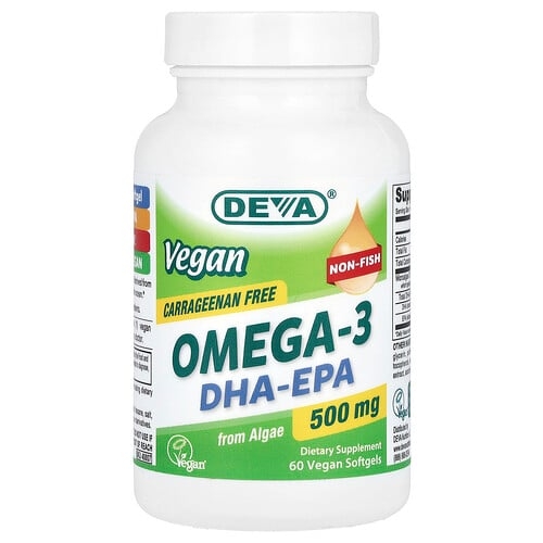 데바 Deva, 비건 오메가3, DHA-에이코사펜타엔산, 500mg, 베지 소프트젤 60정 상세 이미지
