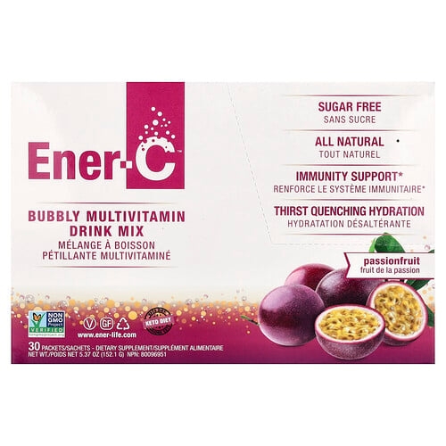 이너 C Ener-C, 비타민C, 종합비타민 드링크 믹스, 무설탕 패션프루트, 1,000mg, 30팩, 개당 5.07g(0.2oz) 상세 이미지