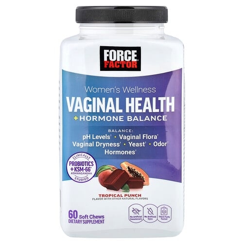 Force Factor, 여성 웰니스, 질 건강 + 호르몬 균형, 트로피컬 펀치, 소프트츄 60개 상세 이미지