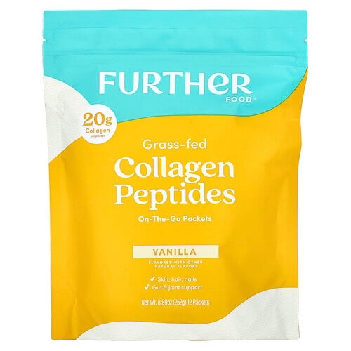 Further Food, 목초 사육 콜라겐 펩타이드, 바닐라, 12팩, 각 21g(0.74oz) 상세 이미지