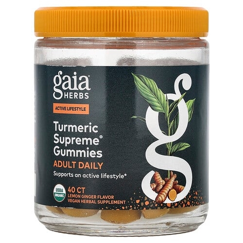 가이아 허브 Gaia Herbs, Turmeric Supreme®, 성인용 데일리 구미젤리, 레몬 생강, 구미젤리 40개 상세 이미지