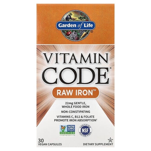 가든 오브 라이프 Garden of Life, Vitamin Code, RAW Iron, 베지 캡슐 30정 상세 이미지