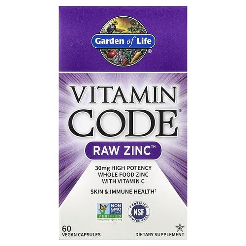 가든 오브 라이프 Garden of Life, Vitamin Code®, RAW Zinc™, 비타민C 함유, 비건 캡슐 60정 상세 이미지