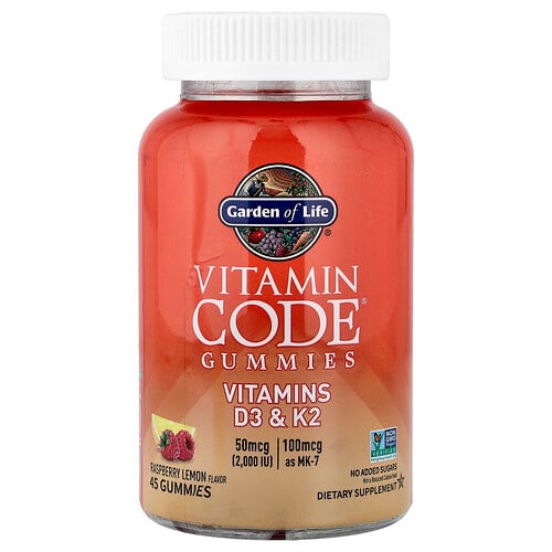 가든 오브 라이프 Garden of Life, Vitamin Code® 구미젤리, 비타민D3 및 K2, 라즈베리 레몬, 구미젤리 45개 상세 이미지
