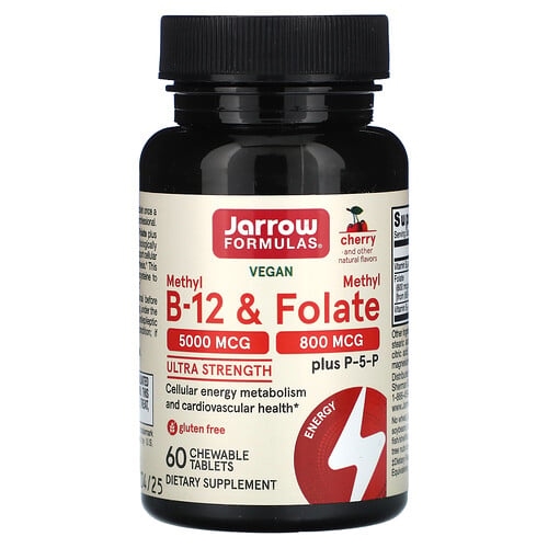 자로우 포뮬라 Jarrow Formulas, 비건 메틸B-12 & 메틸엽산, 울트라 스트렝스, 체리 맛, 츄어블 정 60정 상세 이미지