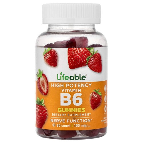 라이퍼블 Lifeable, 비타민B6 구미젤리, 고효능, 천연 딸기 맛, 구미젤리 60개(구미젤리 1개당 50mg) 상세 이미지