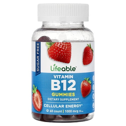 라이퍼블 Lifeable, 비타민B12 구미젤리, 설탕 무함유, 딸기 맛, 구미젤리 60개(구미젤리당 500mcg) 상세 이미지