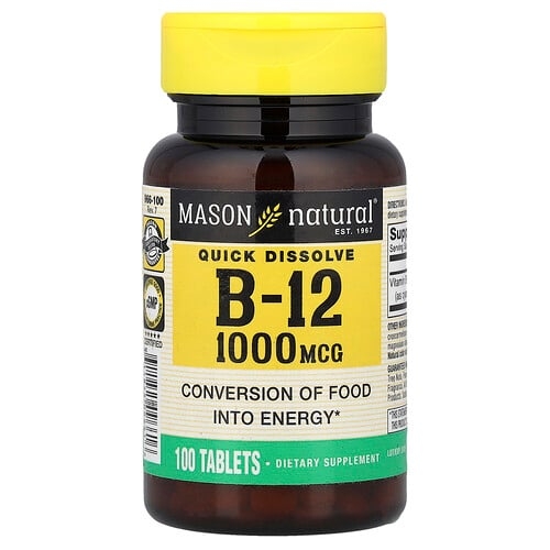메이슨 내추럴 Mason Natural, 빠르게 용해, 비타민B-12, 1,000mcg, 100정 상세 이미지