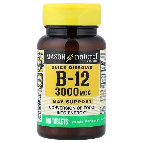 메이슨 내추럴 Mason Natural, 빠른 용해, 비타민B12, 3,000mcg, 100정 상세 이미지
