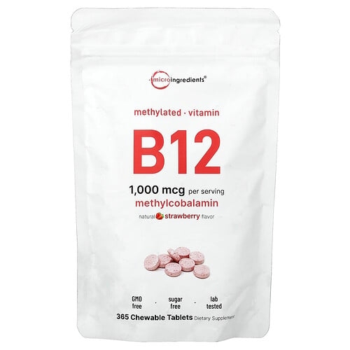 마이크로 인그리디언츠 Micro Ingredients, 비타민B12, 천연 딸기 맛, 1,000mcg, 츄어블 365정 상세 이미지